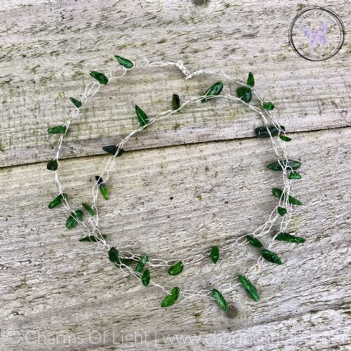 Diopside Chip Silver Wire Crochet Necklace